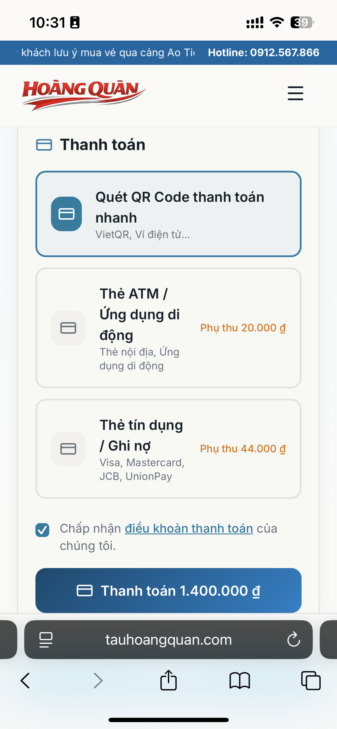 Lựa chọn phương thức thanh toán